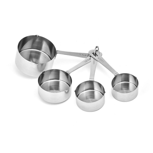 Amco Stainless Steel Measuring Cups , Baking Essentials with Dual Spouts for Left & Right-Handed Use, 1 Cup, 1/2 Cup, 1/3 Cup, 1/4 Cup