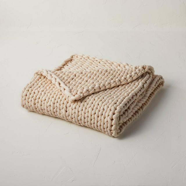 50"x70" 12lbs Solid Knit Weighted Blanket Natural - Casaluna™