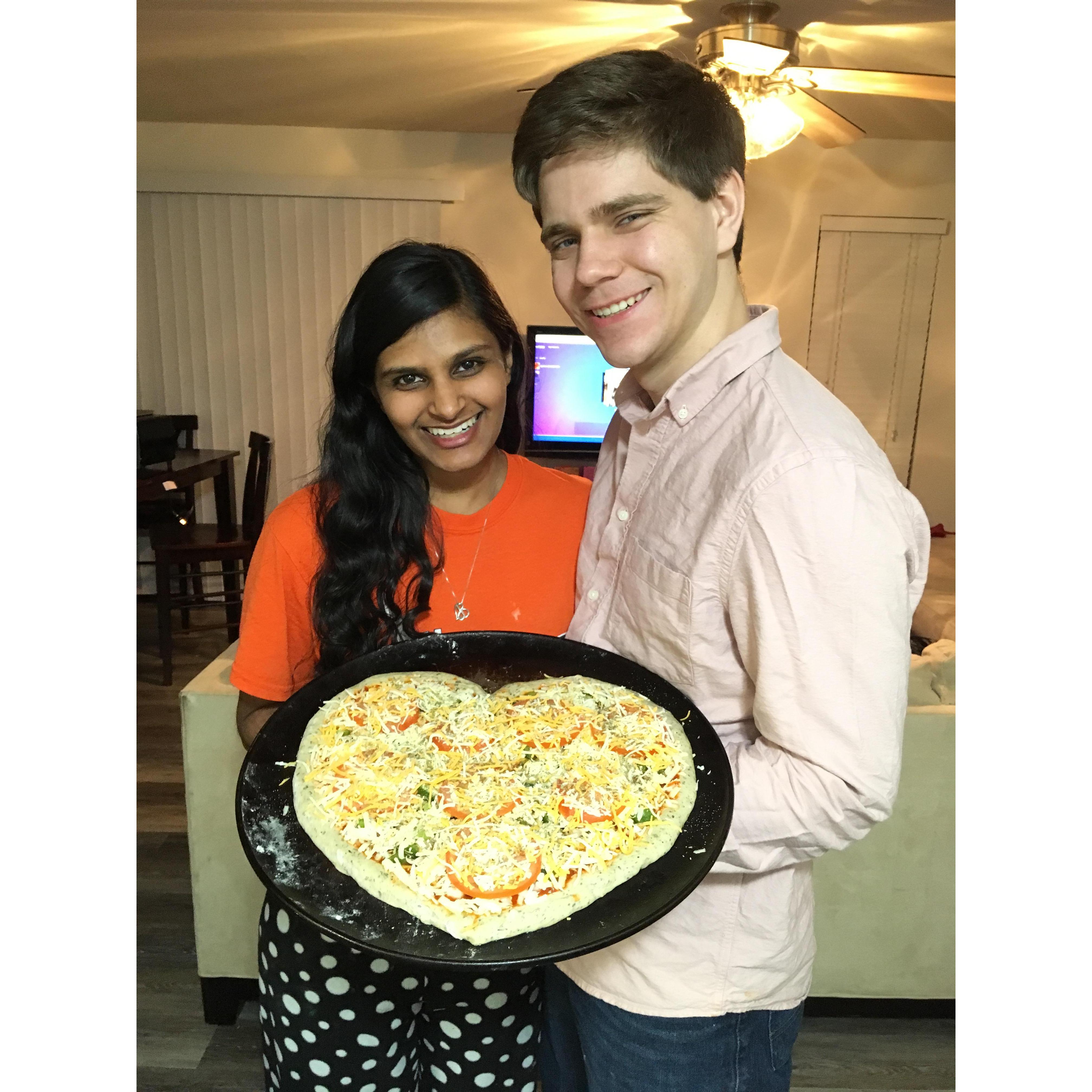 We made this pizza from scratch on our anniversary!