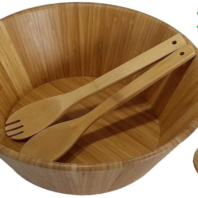 Large salad bowl. Mixing bowls. 14" Bamboo bowl with serving spoons and dressing tray. Serving bowls. Prep bowls. Fruit bowl. Mixing bowl set. Wooden basket. Salad bowl set.