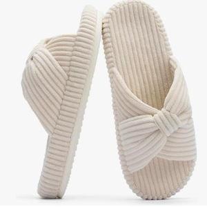 Chantomoo Slippers for Women Memory Foam House Bedroom Corduroy Bow Crossbands Slide Slipper Shoes Comfy Trendy Gift Slippers