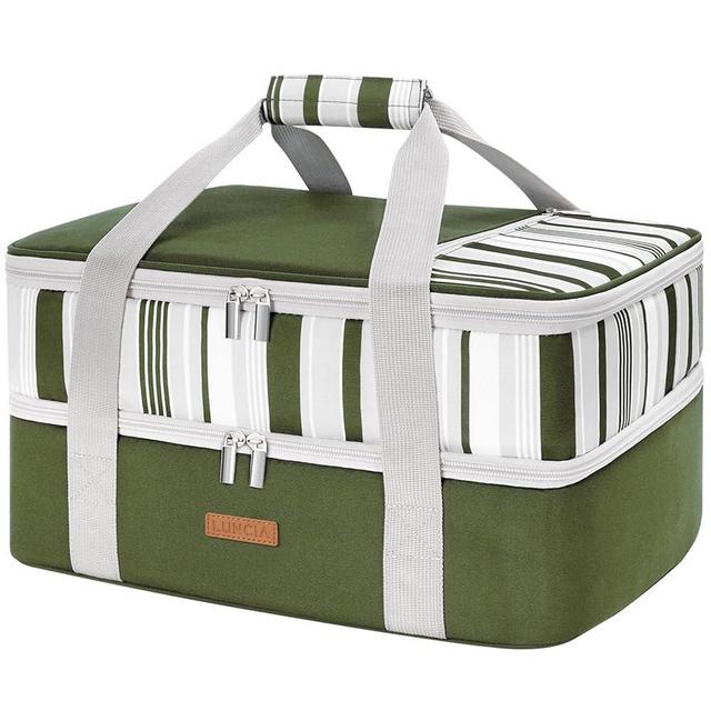 LUNCIA Insulated Casserole Carrier for Hot or Cold Food, Lasagna Lugger Tote for Potluck Parties/Picnic/Cookouts, Fits 9"×13" Baking Dish, Dark Green