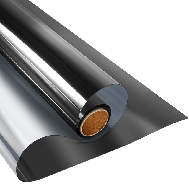 KESPEN Window Film One Way Daytime Privacy Static Cling Heat Control Glass Window Tint Mirror House Film, Black-Silver, 35.4 Inch X 32.8 Feet