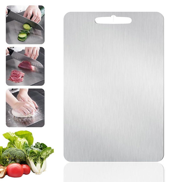 BLACKYEW Stainless Steel Cutting Board, Double Sided Cutting Boards for Kitchen, SUS 316 Food-Grade Non Toxic Stainless Steel Chopping Board for Meat, Fruit and Vegetable (13.2 x 9.1 in)