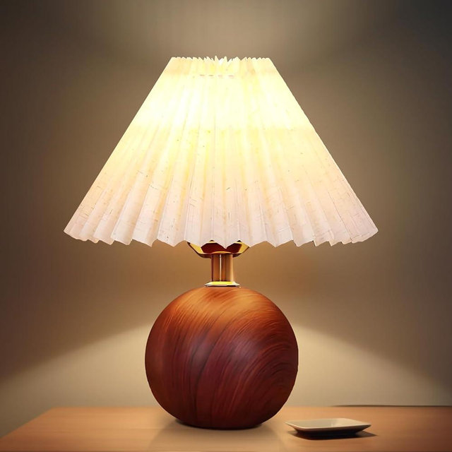 JUHOM Ceramic Table Lamp for Bedroom, Small Space Pleated Cute Bedside Table Lamp with Switch, Night Light, Decor Desk Lamps for Living Room, Kids Room, Dorm, Office, Nursery with E26 LED Bulb