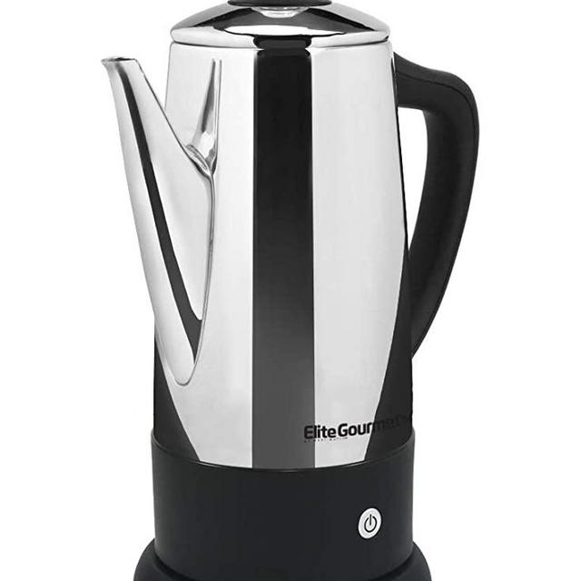 Elite Gourmet EC812 Electric Coffee Percolator with Keep Warm, Clear Brew Progress Knob Cool-Touch Handle Cord-less Serve, 12-Cup, Stainless Steel
