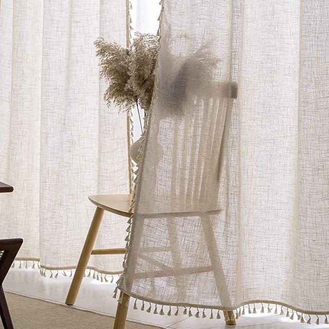 VOILYBIRD Natural Linen Blended Farmhouse Curtains 84 Inches Long Living Room Boho Curtains & Drapes Country Style, W40 x L84 , Natural, 2 Panels Set