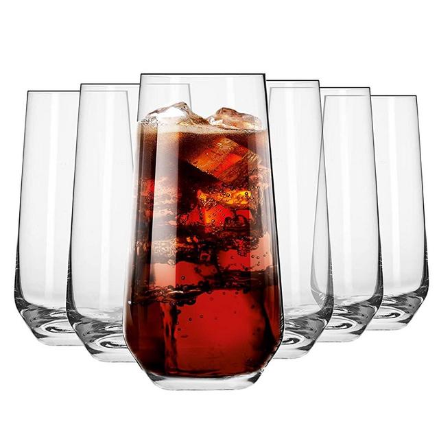 KROSNO Tall Water Juice Drinking Glasses | Set of 6 | 16.2 oz | Splendour Collection | Highball & Tumbler Crystal Glass | Perfect for Home, Restaurants and Parties | Dishwasher and Microwave Safe