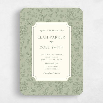 Green Rounded Wedding Invitation - Selindra Portrait