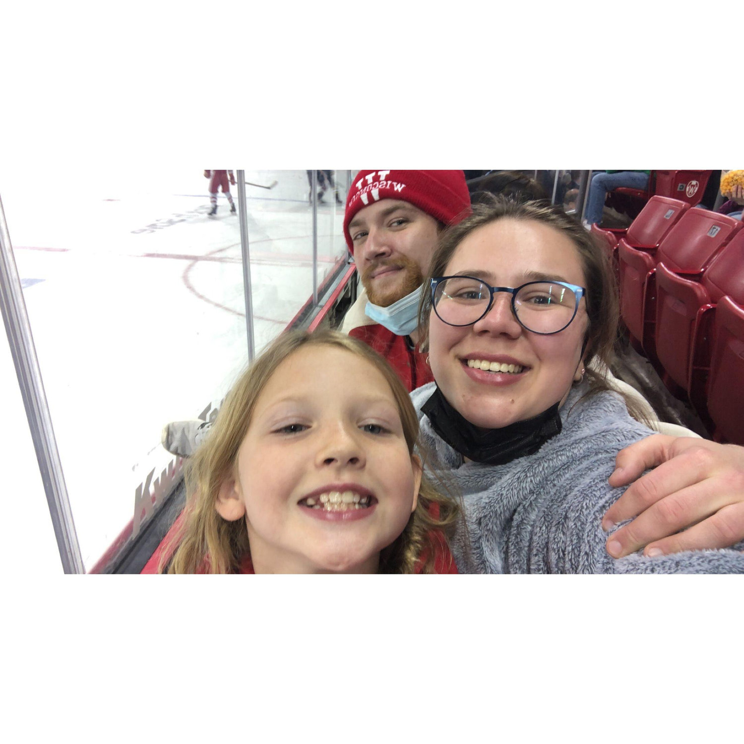 Our first hockey game with Nora