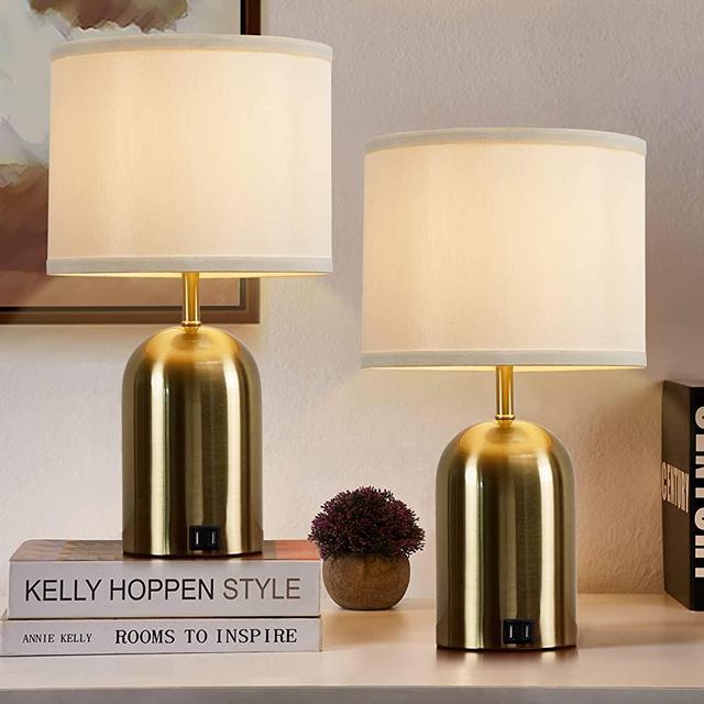 Touch Control Table Lamps Set of 2, RAYINIGHT Bedside Table Lamps for Bedrooms Set of 2 Modern Living Room 3 Way Dimmable Gold Bedside Lamp for End Table with 2 USB Charging Ports, 2 Bulbs Included