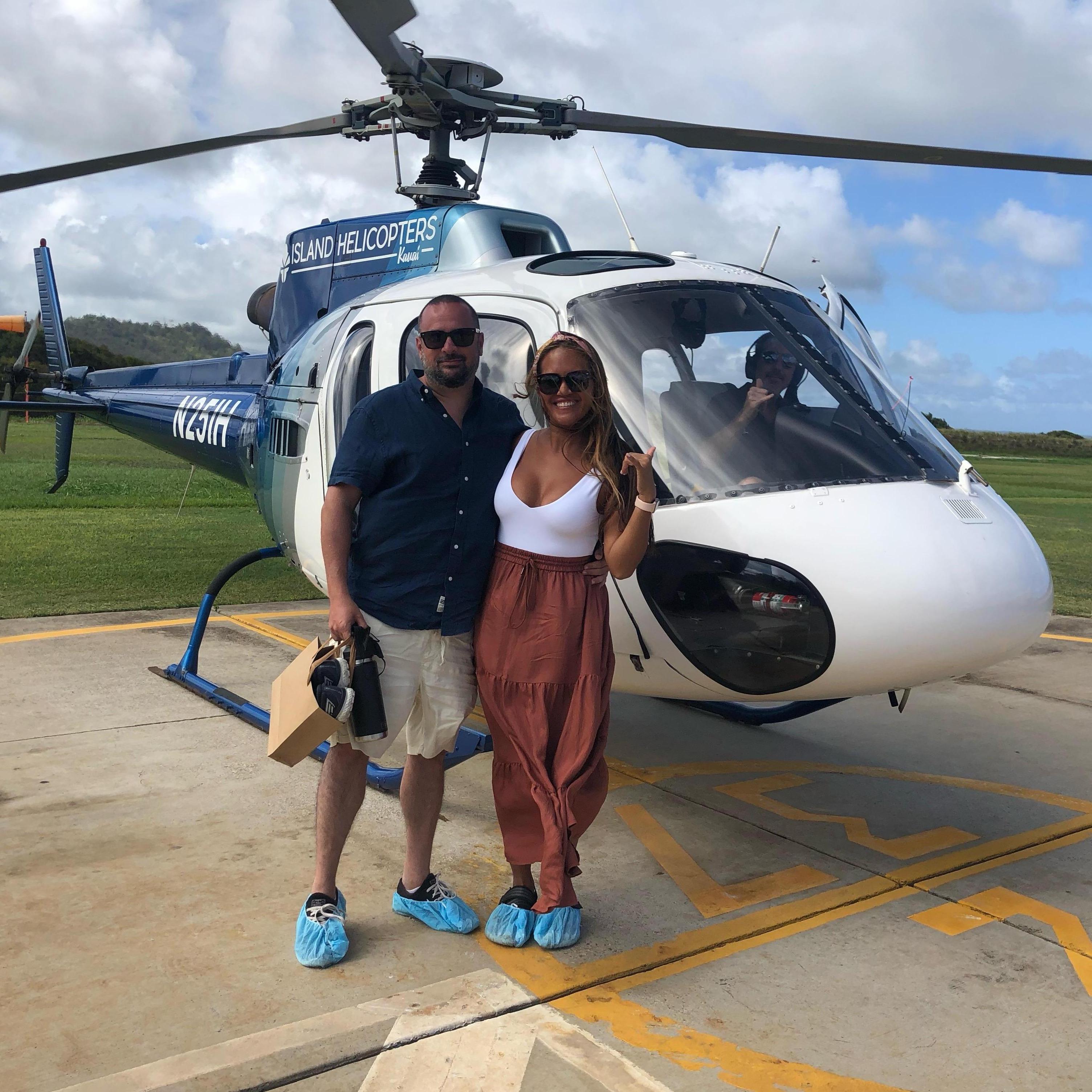 Helicopter ride in Kauai, where Edward proposed at the Manawaiopua Falls.