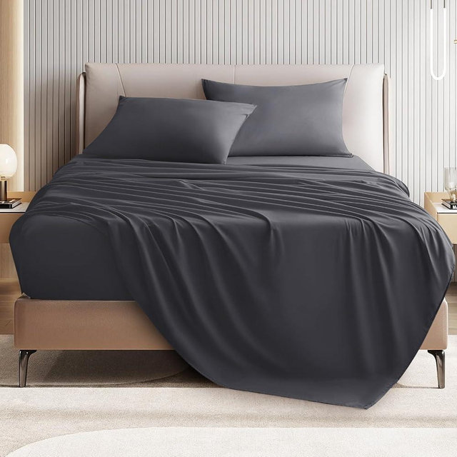 USXIBEI King Size 4 Piece Bed Sheet Set - Ultra Imitation Cotton-Premium Breathable & Cooling Sheets - Hotel Luxury Bed Sheets Deep Pocket up to 15"- Wrinkle, Fade, Stain Resistant (Dark Grey, King)