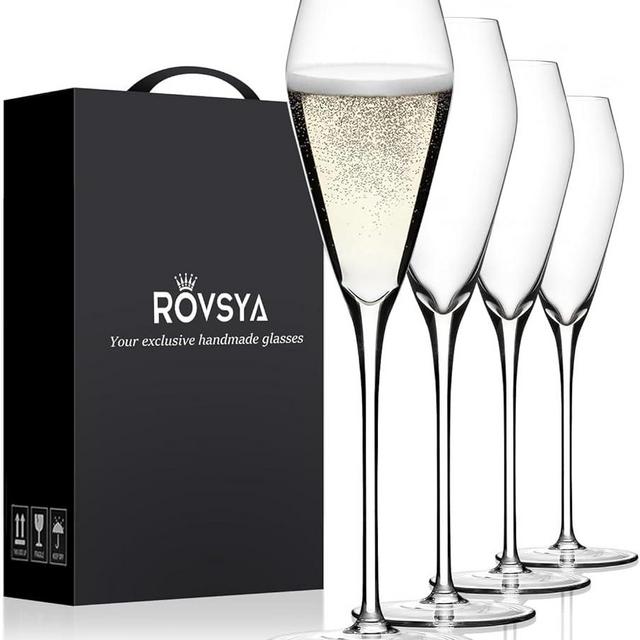Champagne flutes glass Set of 4,Hand Blown Crystal Wedding Flutes Glasses,Perfect for Christmas Day,Wedding, Anniversary,10.5", 7.5 Oz, Clear…