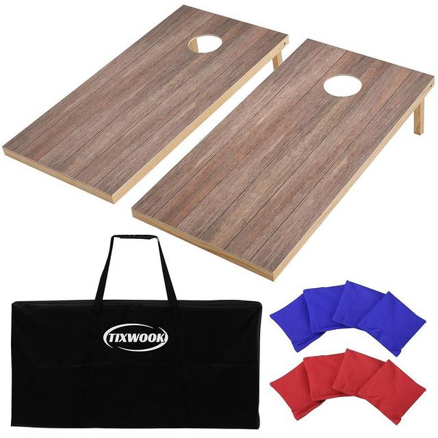 TIXWOOK 4 x 2 ft Solid Wood Cornhole Board Set with 8 Bean Bags and Carrying Bag, Premium Toss Game for Kids and Adults