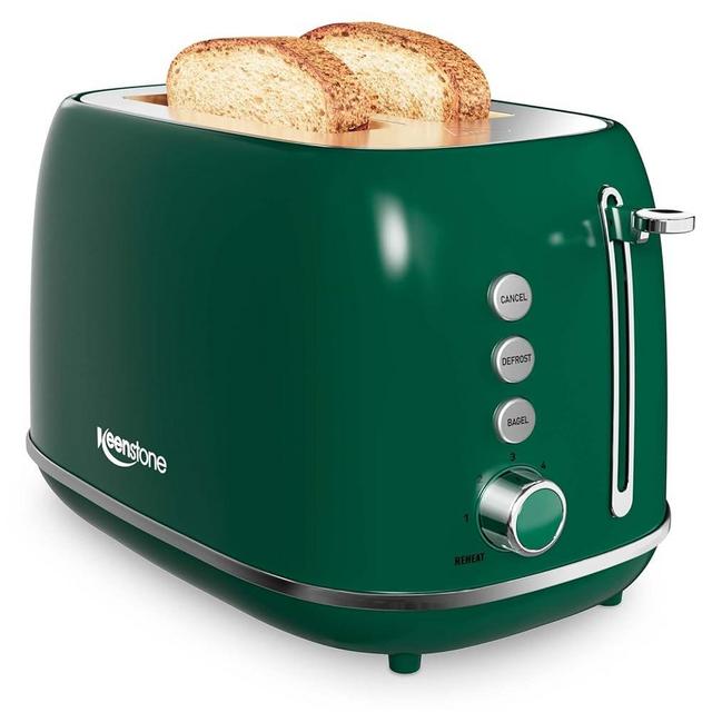 2 Slice Toaster Retro Stainless Steel Toaster with Bagel, Cancel, Defrost Function and 6 Bread Shade Settings Bread Toaster, Extra Wide Slot and Removable Crumb Tray (Dark Green)