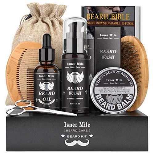 Upgraded Beard Care Kit for Men Beard Growth Grooming & Trimming with Beard Shampoo Wash, Beard Oil Conditioner, Christmas Ornaments, Balm Wax, Brush, Comb, Scissors, Perfect Xmas Gifts for Him Dad