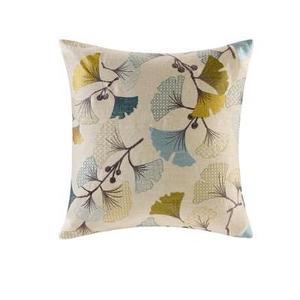 Gingko Bloom Linen Embroidered Pillow 20"x20" (Color: Blue)