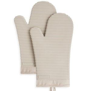 KITCHENAID Ribbed Soft Silicone Oven Mitt 2-Pack Set, 7.5"x13", Milkshake