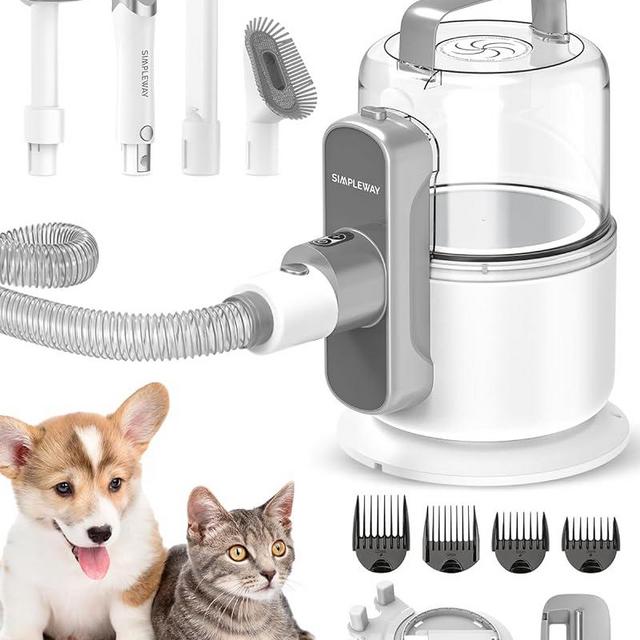 Simple Way Pet Grooming Vacuum, 6 in 1 Dog Grooming Kit with 3 Suction Mode and Large Capacity Dust Cup, Dog Vacuum for Shedding Grooming and Pet Vacuum for Dog Hair at Home (White)