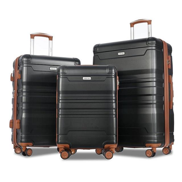 Merax 3pc ABS Hardside Luggage Set Expandable Spinner Wheel Suitcase with TSA Lock, Black+Brown, 20/24/28 Inch