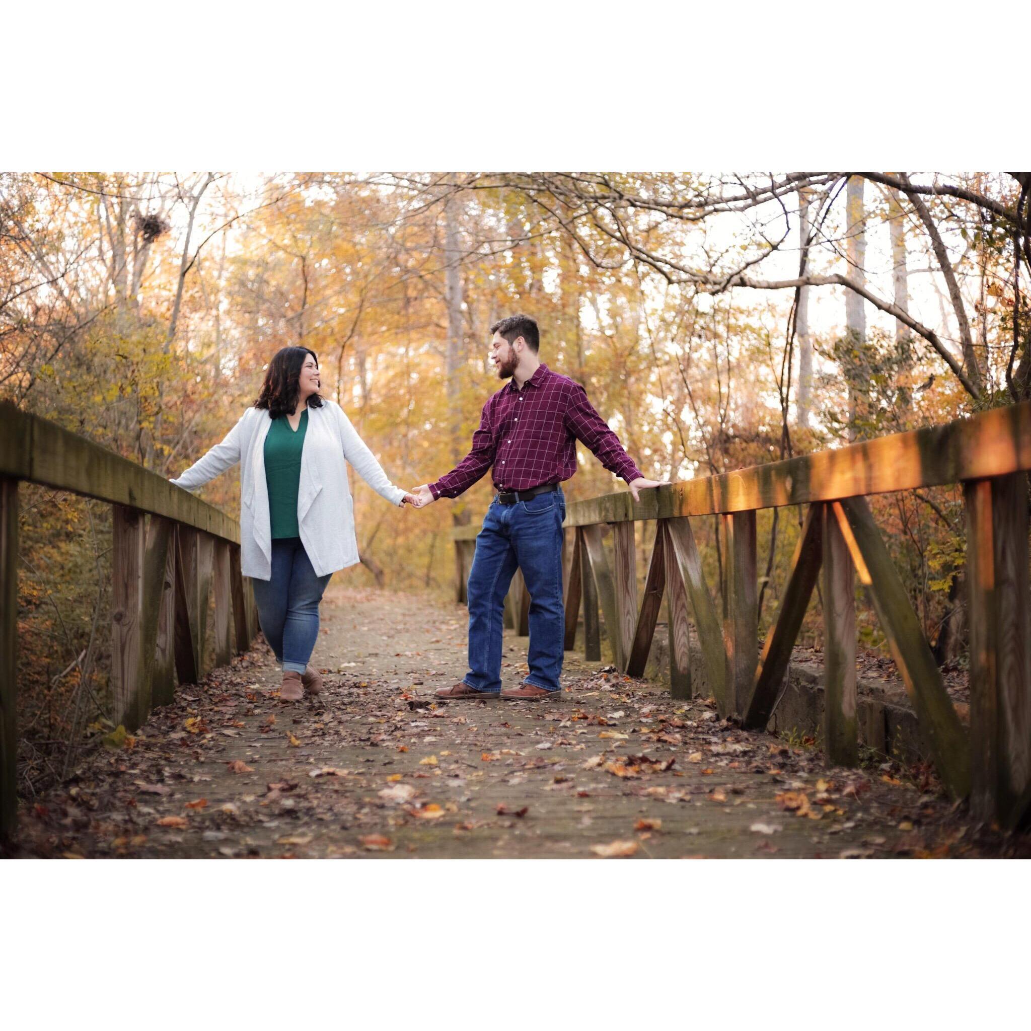 Engagement Photo Shoot credit goes to Lauren Harder. Location is Roanoke Canal Trail. (This photo was entirely Carr's idea!)