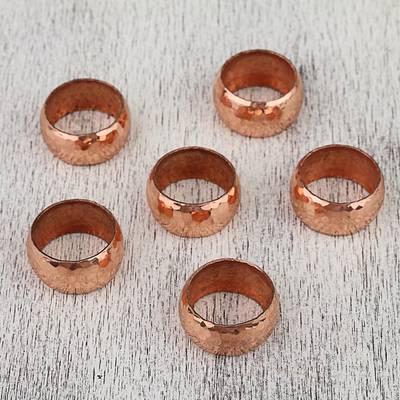 Handcrafted Hammered Copper Napkin Rings (Set of 6), "Bright Sheen"