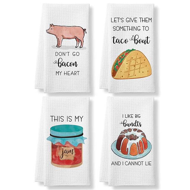 KLL Funny Kitchen Towels - Funny Dish Towels Set of 4- Housewarming Gifts - Kitchen Decor, Gifts for Mom, Hostess Gifts, Wedding Shower Gifts - Waffle Towel