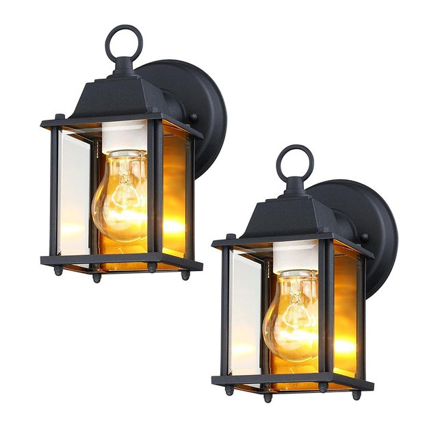 DESIGNERS FOUNTAIN Ivy Trail Outdoor Patio Lights, Pack of 2 Exterior Wall Sconce, Clear Glass Light Fixture Set, Black