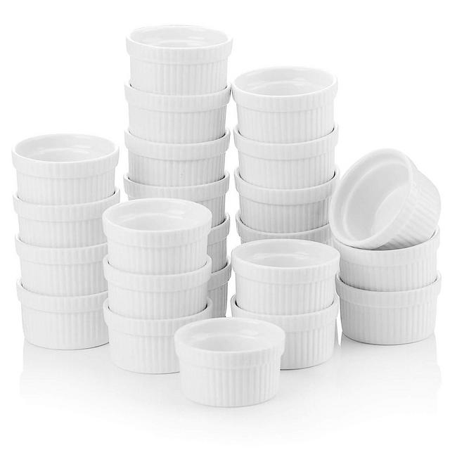 MALACASA Mini Ramekins 2 oz set of 24, Ramiken, Ceramic Creme Brulee Ramekins, White Custard Cups, Small Dipping Bowls for Kitchen Serving Sauce Condiments, Dishwasher Oven Safe, Series RAMEKIN.DISH