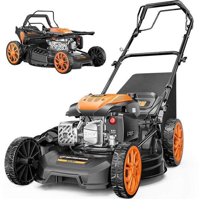 GasXcel 21" Self-Propelled Lawn Mower Gas, 170CC 4-in-1 Mulch/Rear Bag/Side Discharge/Rear Discharge, Walk-Behind Lawnmower with 7-Position Cutting Height, Foldable Gas Lawn Mowers for Yard Garden