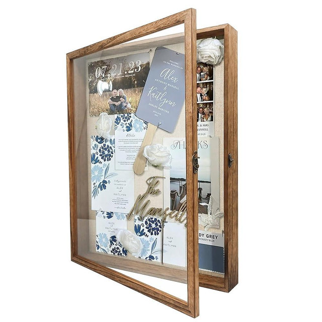 Hodeframe 16x20 Shadow Box Frame in Wood Color with Linen Back - Shadow Box Frame with Paulownia Wood and Real Glass Cover for Wall or Tabletop Display