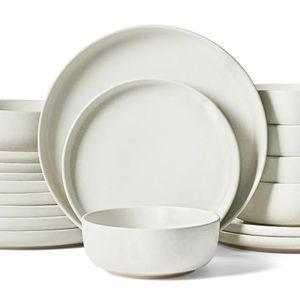 Famiware Milkyway Plates and Bowls Sets, 18 Pieces Dinnerware Sets, Reactive Glaze Dish Set, Stoneware Dishes Set for 6, Matte Beige White