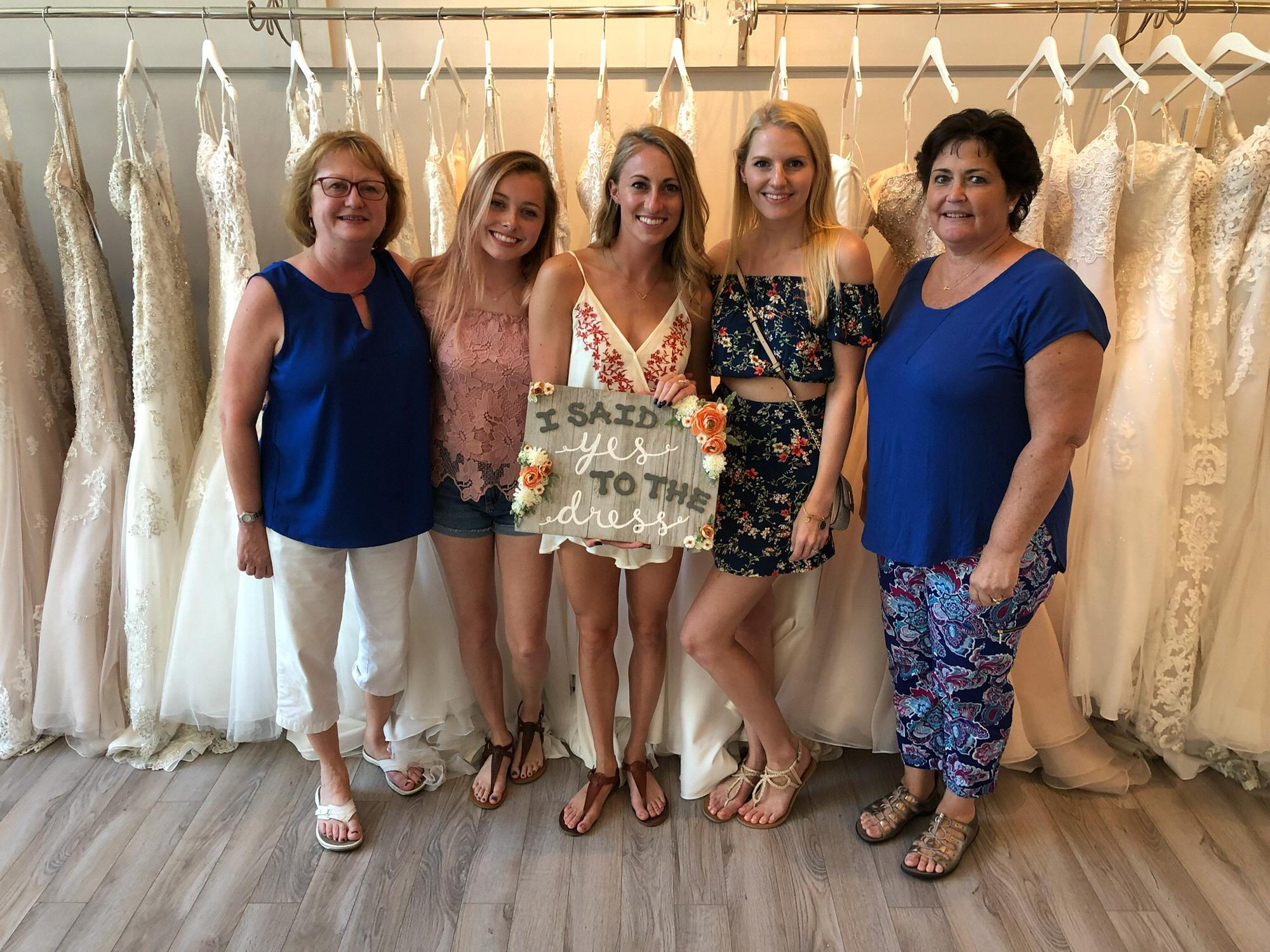 Deborah Sabean(Mother of the Bride), Becca Sabean (Sister of the Bride and Bridesmaid), Caroline Sabean, Kelly Jewell (Maid of Honor), and Julie Akers (Mother of the Groom) at Studio I Do 06/30/2018