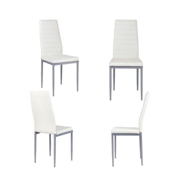 Slickblue 4 Pieces PVC Elegant Design Leather Dining Chairs with Solid Metal Legs