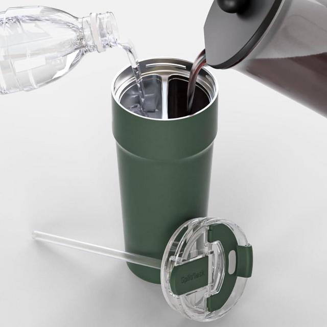 Splitflask 2-in-1 Hot & Cold Vacuum Insulated Tumbler, 30oz Stainless Steel, Dual Chamber, Leak-Proof, BPA-Free, Cup Holder Friendly, Black, White, Green, Pink. (Guy Green)