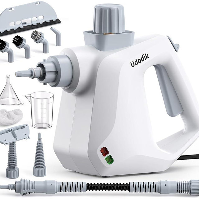 Handheld Steam Udodik Cleaner for home, Steamer for Cleaning, Multipurpose Portable Steam Cleaners Use with Safety Lock and 10 Accessory Kit to Remove Grime, Grease, More (White)