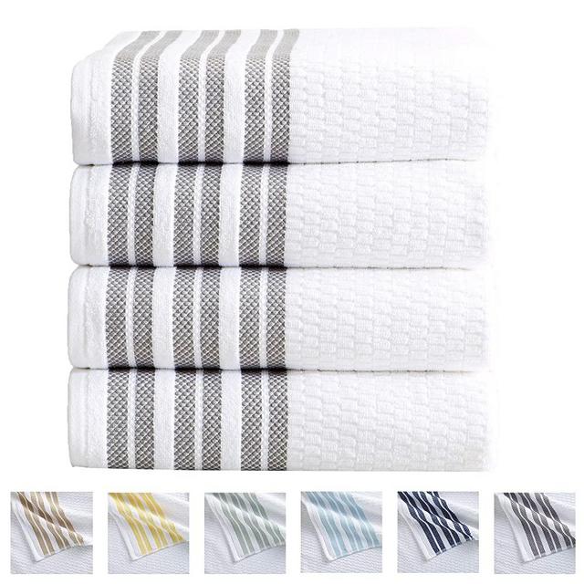 4-Piece Bath Towel Set. 100% Cotton Popcorn Textured Striped Bathroom Towels. Quick Dry and Absorbent Towels. Elham Collection. (4 Pack, Light Grey)