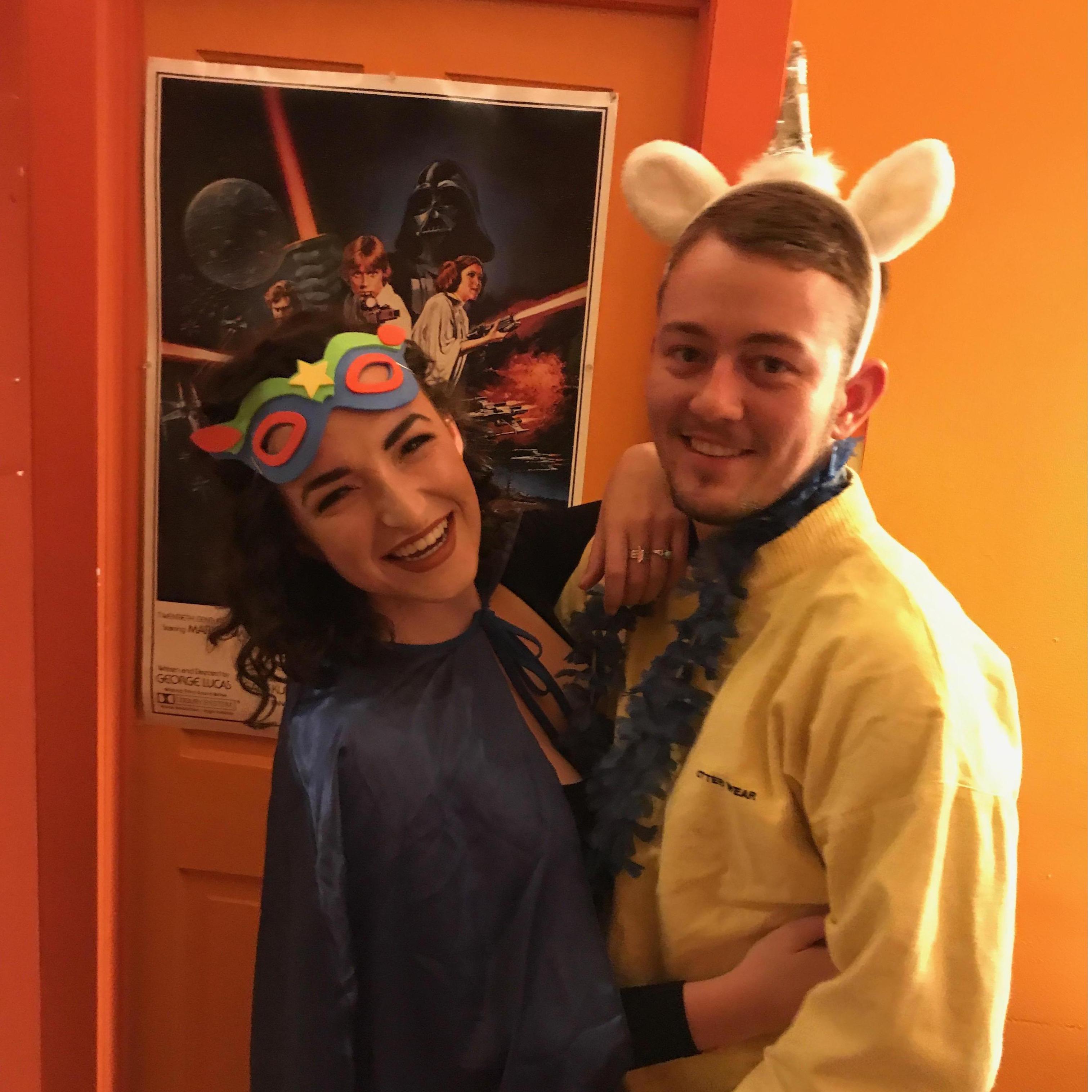 Getting ready for Halloween 2017. Caroline is donning the costume she wore to Matt's birthday party where they first met.
