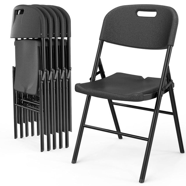 VINGLI Folding Chairs, Heavy Duty Foldable Chair Portable HDPE Plastic Seat with Steel Frame for Indoor Outdoor Dinning Party Wedding School Use, Black, 6 Pack