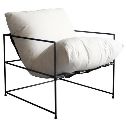 Tommy Modern Classic Black Steel Frame Ivory Cushion Seat Living Room Chair