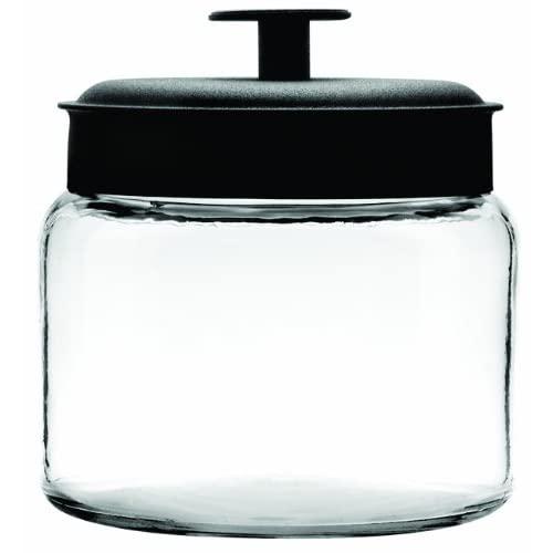 Anchor Hocking Montana Glass Jars with Fresh Sealed Lids, Black Metal, 64 oz (Set of 2) - 96711R