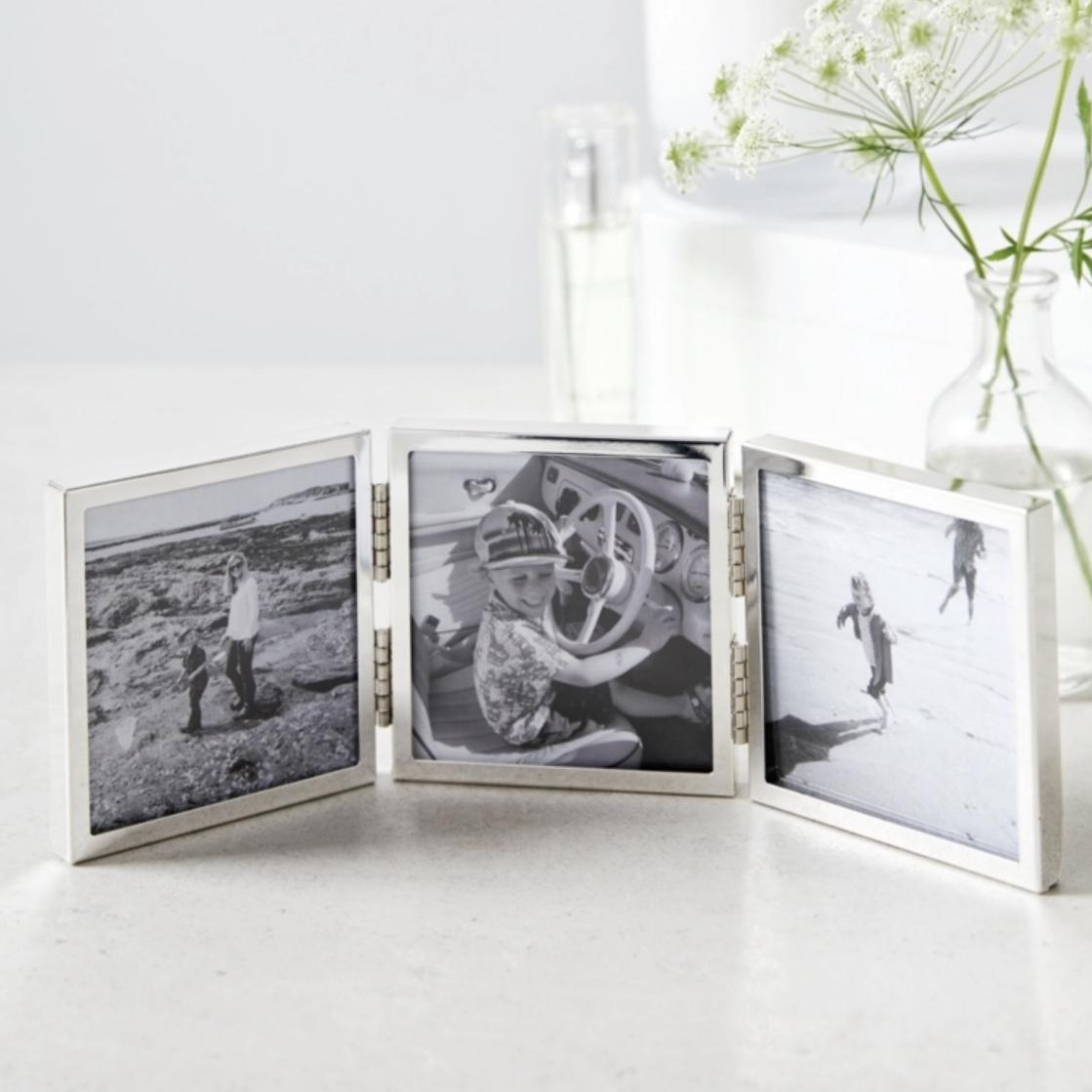 Fine Silver Triple Aperture Hinged Picture Frame – 3x3”