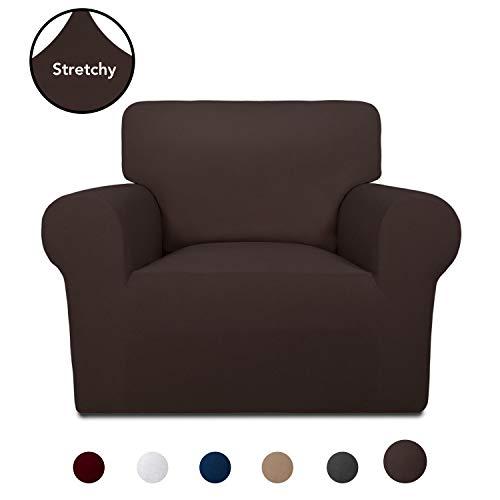 PureFit Super Stretch Chair Sofa Slipcover – Spandex Non Slip Soft Couch Sofa Cover, Washable Furniture Protector with Non Skid Foam and Elastic Bottom for Kids, Pets （Chair， Chocolate）