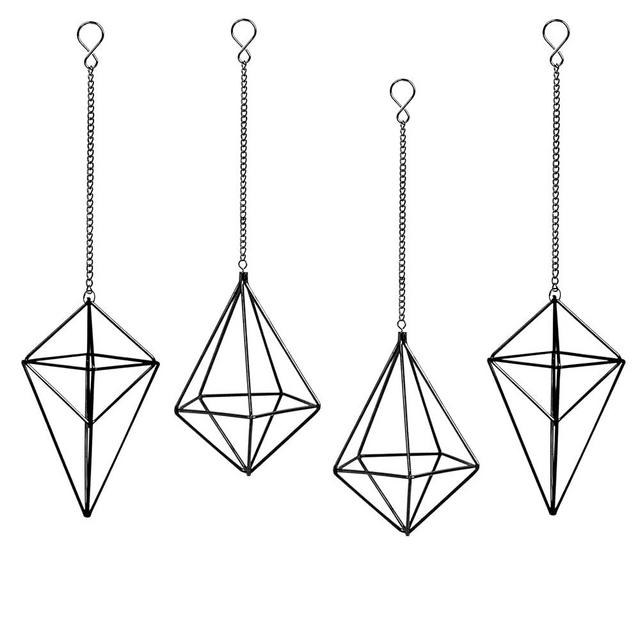 ZOOELAY Hanging Air Plants Holders Black Airplants Plant Hanger Metal Geometric Inoor Planter Holder Air Ferns Display Rack with Chain 4Pcs …