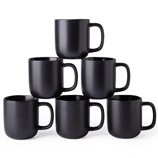 AmorArc 14oz Coffee Mugs Set of 6, Ceramic Coffee Mugs with Large Handle & Wavy Rim for Latte/Hot Cocoa/Tea, Stylish Coffee Mugs for Men Women. Dishwasher&Microwave Safe, Matte Black