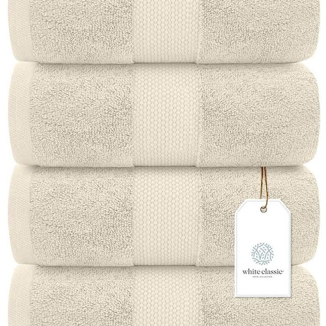 White Classic Luxury Ivory Bath Towels Large - 100% Soft Cotton 700 GSM | Absorbent Hotel Bathroom Towel | 27 inch X 54 inch | Set of 4 | Ivory