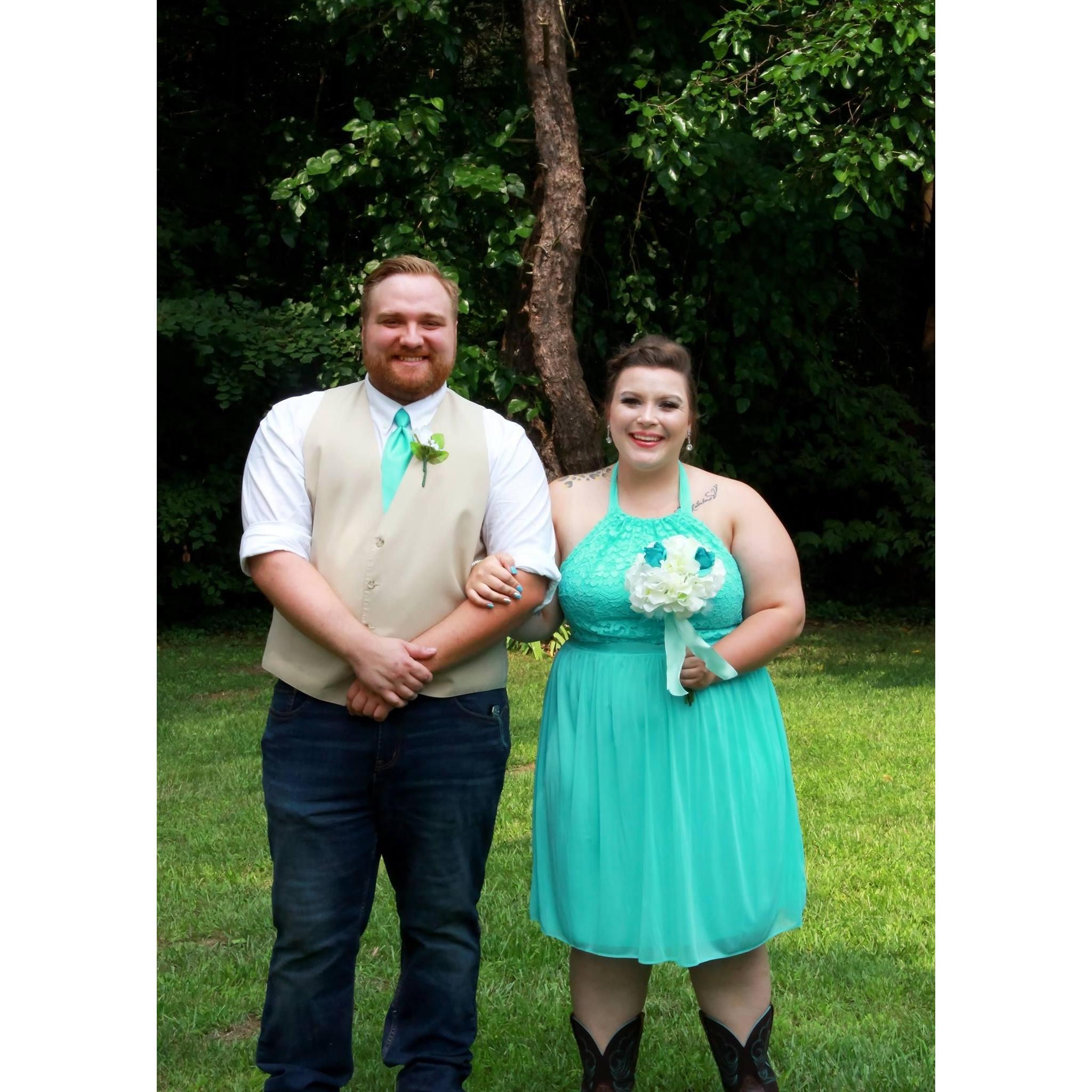 Groomsmen and bridesmaid for Jarred's brother's wedding. Trudy caught the bouquet later that night!
August 2018