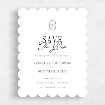 White Scalloped Wedding Save the Date - Reece Portrait