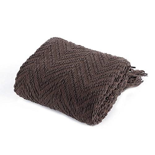 Battilo Boon Knitted Tweed Throw Couch Cover Blanket (Dark Brown, 50" x 60")